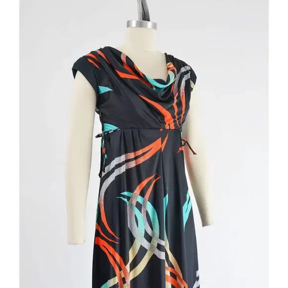 Vintage Black Maxi Dress with Red and Blue Accents - Picture 3 of 9